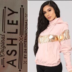 Ashley By 26 International Retro Hooded Windbreaker Pink Rose Gold Jacket